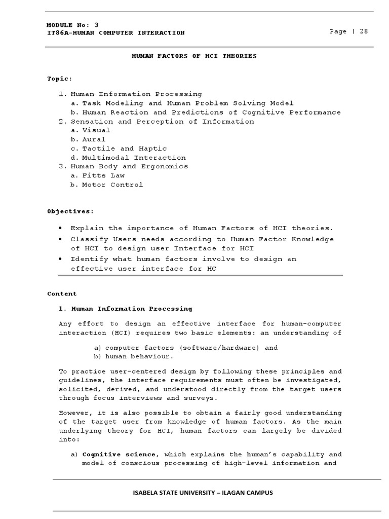 Human Factors in HCI Theories | PDF