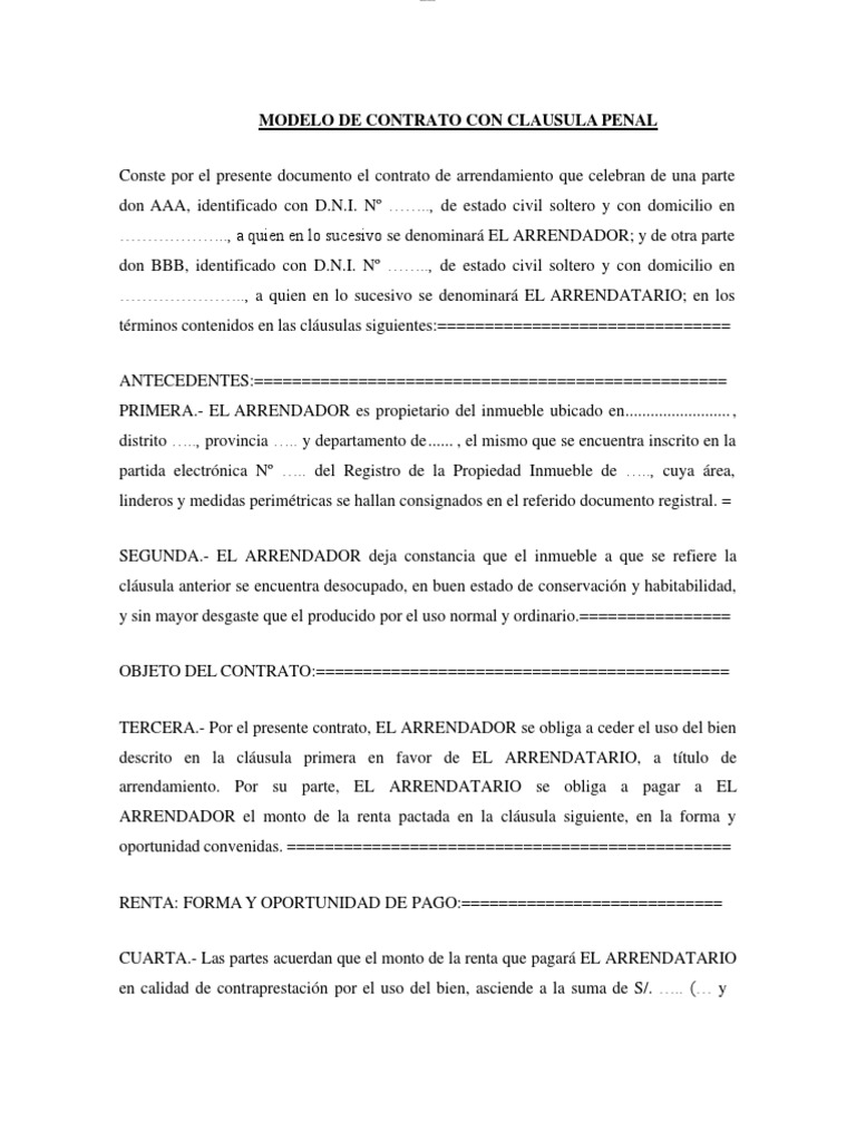 Modelo de Contrato con Cláusula Penal | PDF | Justicia | Crimen y violencia