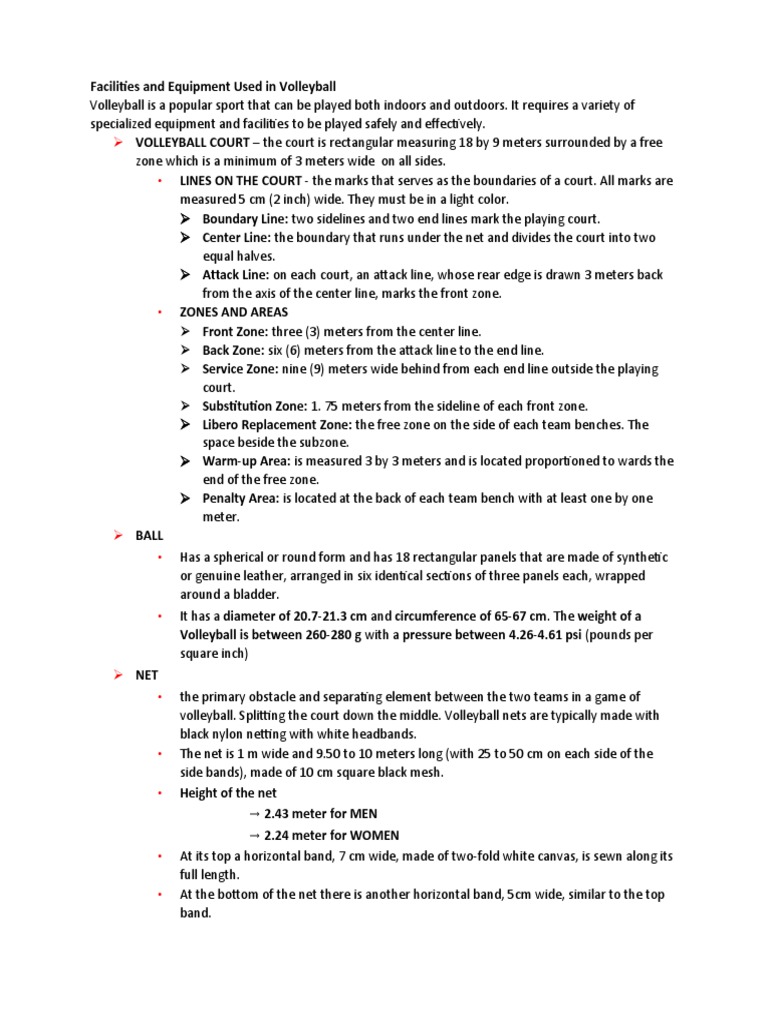 Facilities & Equipment Used in Volleyball ? PDF Volleyball Sports