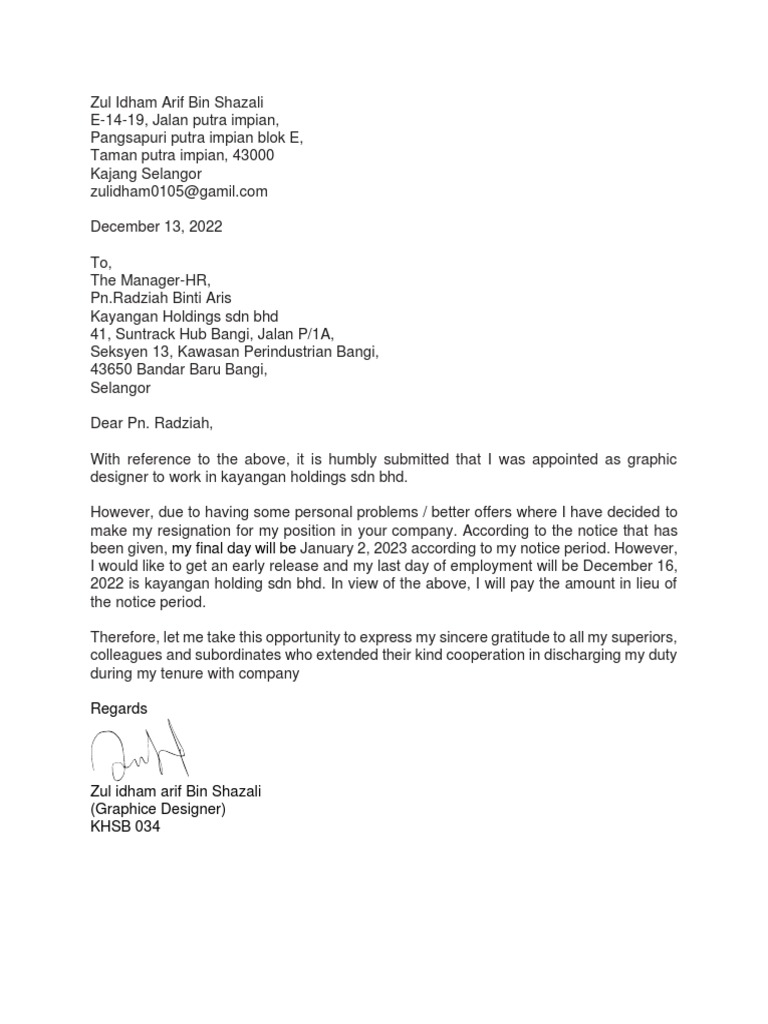 Letter of Willing To Pay in Lieu of Notice PDF