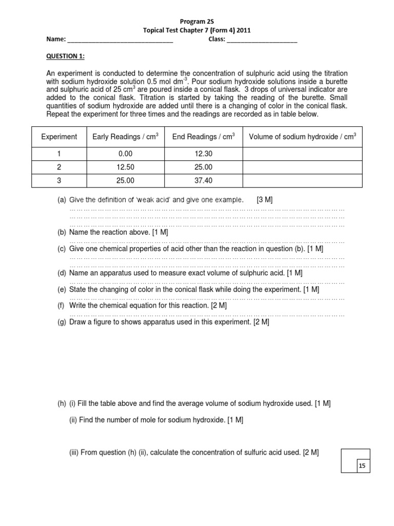 Sulphuric Acid Titration Experiment Guide | PDF | Teaching Methods ...