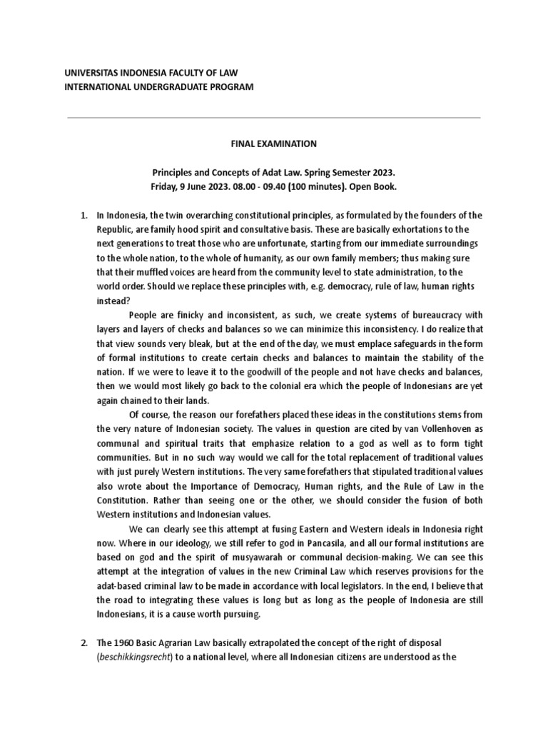 Erland Ilyasa Sutoyo_IUP Adat Law Final Exam Spring 2023 PDF
