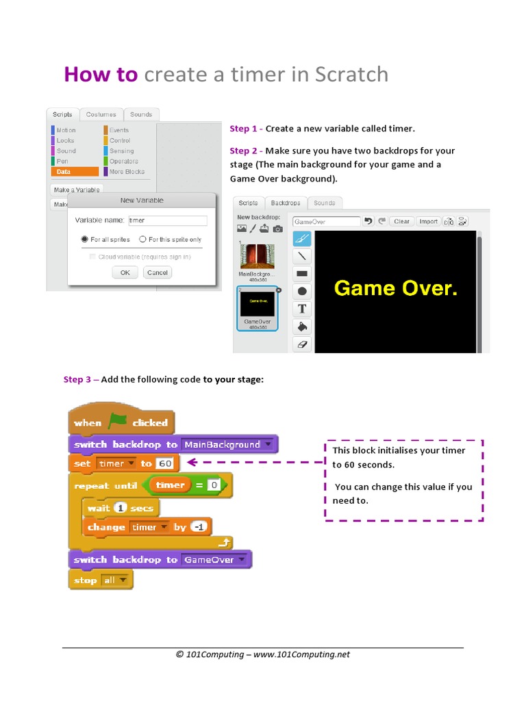 How To Create A Timer in Scratch | PDF