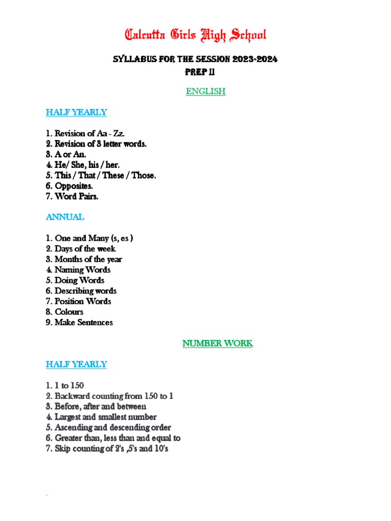 Prep II English Syllabus 2023-2024 | PDF | Language Arts & Discipline ...