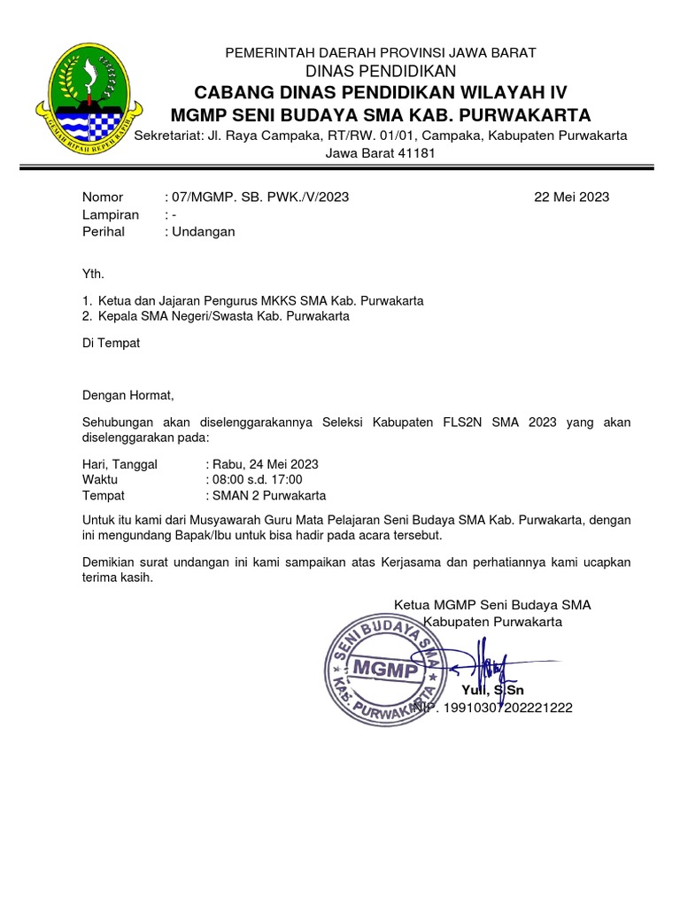 UNDANGAN Pengurus MKKS Dan Kepala Sekolah | PDF