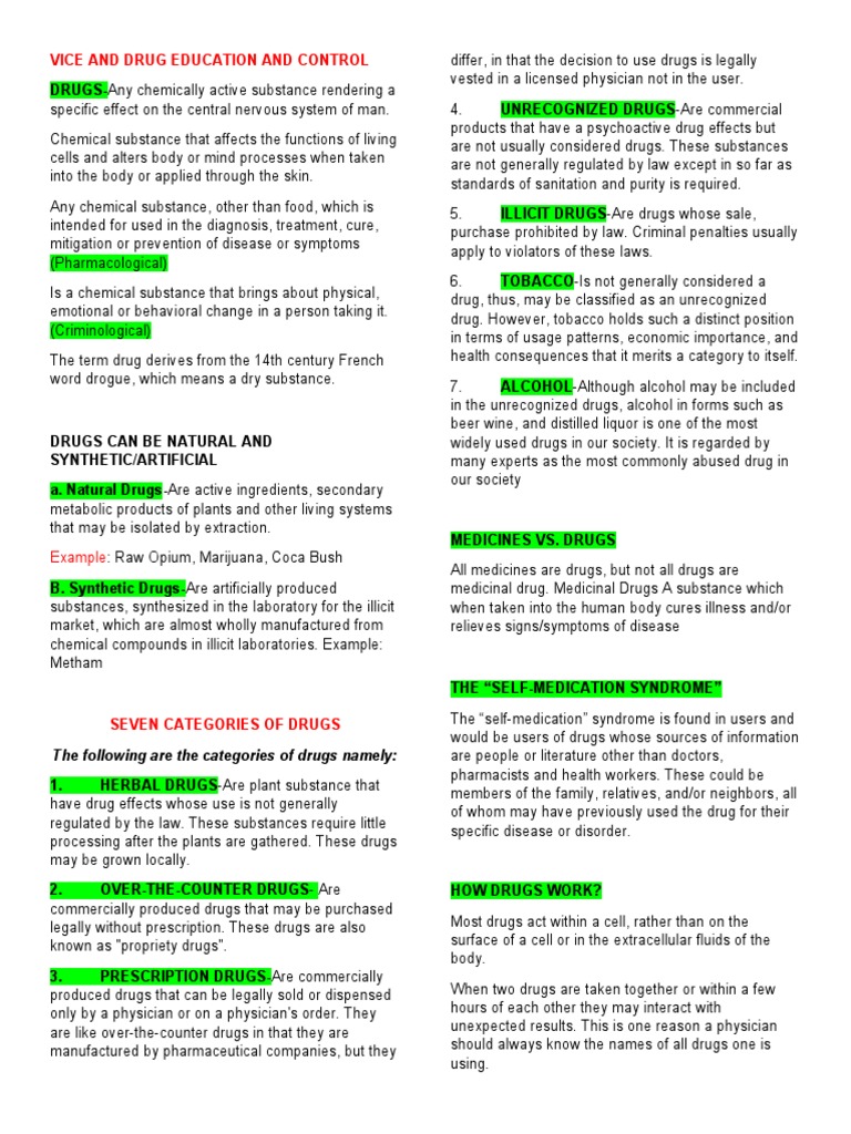 VICE AND DRUG EDUCATION AND CONTROL-RK | PDF | Illegal Drug Trade | Drugs
