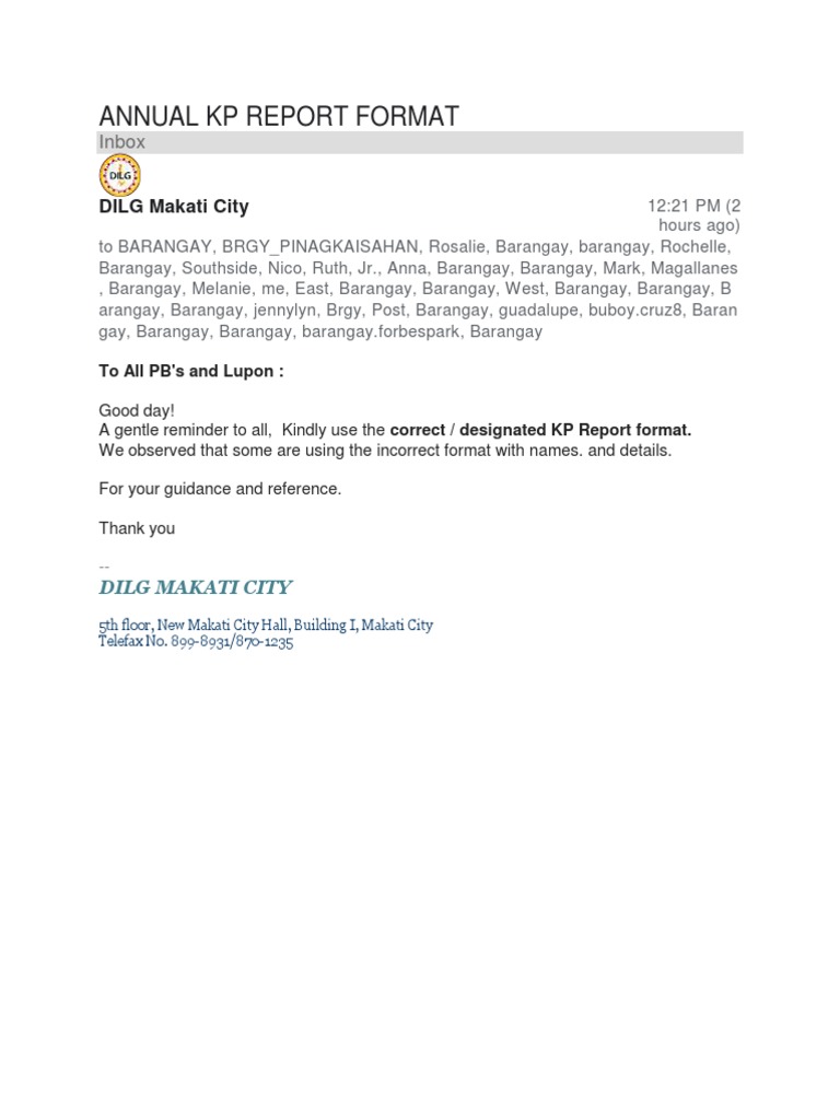 Correct KP Report Format Reminder | PDF