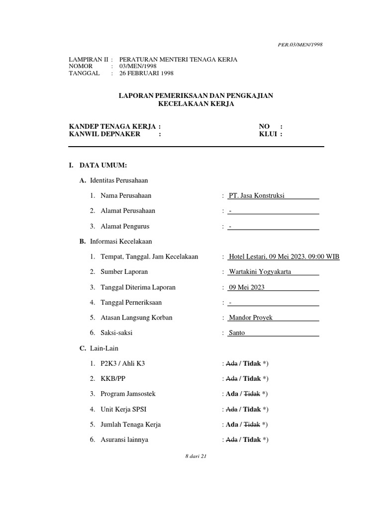 Pelaporan Kecelakaan Kerja Pdf