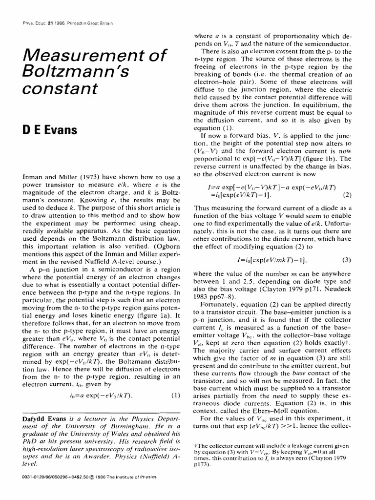 Boltzmann's Constant | PDF | Bipolar Junction Transistor | P–N Junction