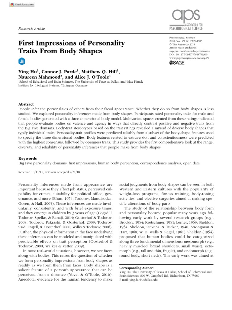 First Impressions Of Personality Traits From Body Shapes Download