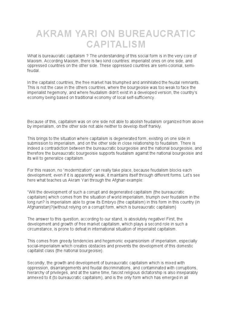 Akram Yari On Bureaucratic Capitalism PDF Capitalism Imperialism