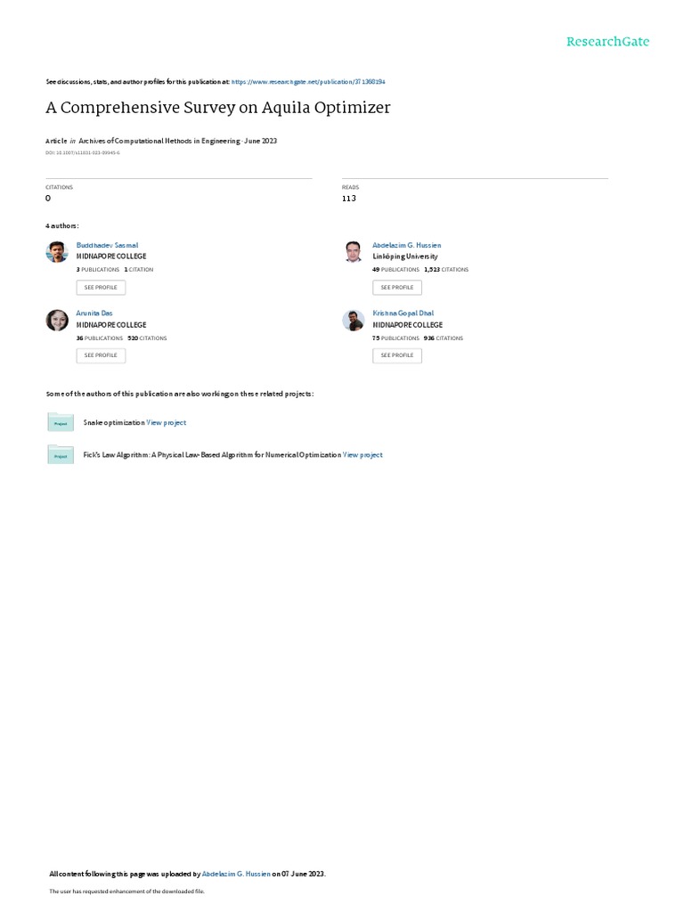 A Comprehensive Survey On Aquila Optimizer Pdf