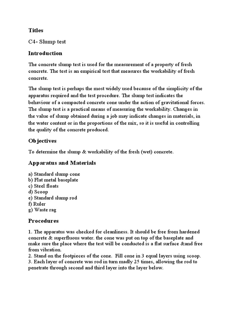 C4-Slump Test: Titles | PDF | Technology & Engineering