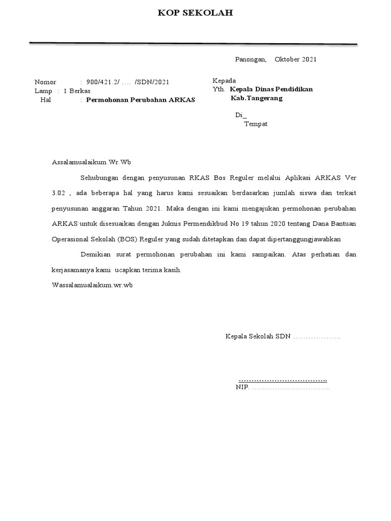 Surat permohonan perubahan arkas pdf