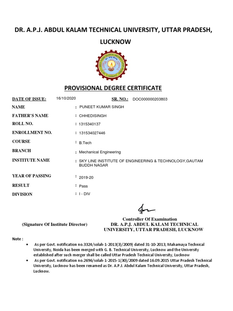 Provisional Degree Certificate | PDF | Technology & Engineering