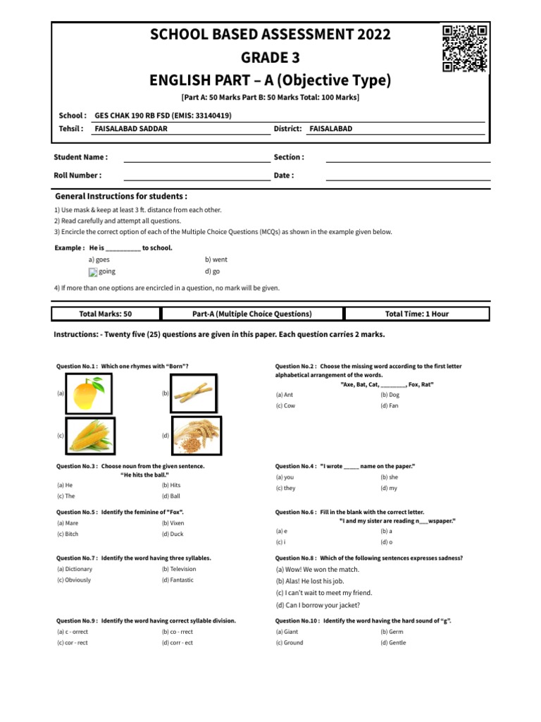 3rd ENG Final Paper MCQs - PEC Item Bank System | PDF | Multiple Choice ...