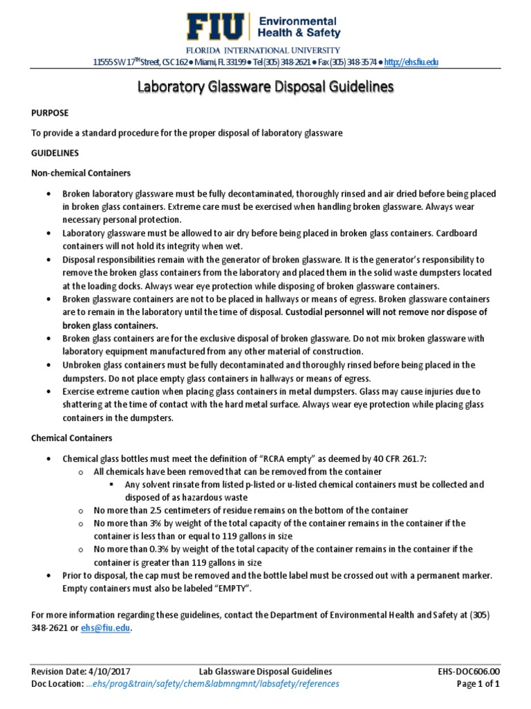 Lab Glassware Disposal Guidelines PDF Laboratories Safety