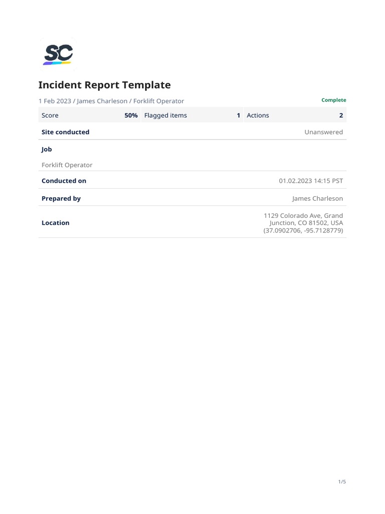 Forklift Incident Report Example | PDF | Business