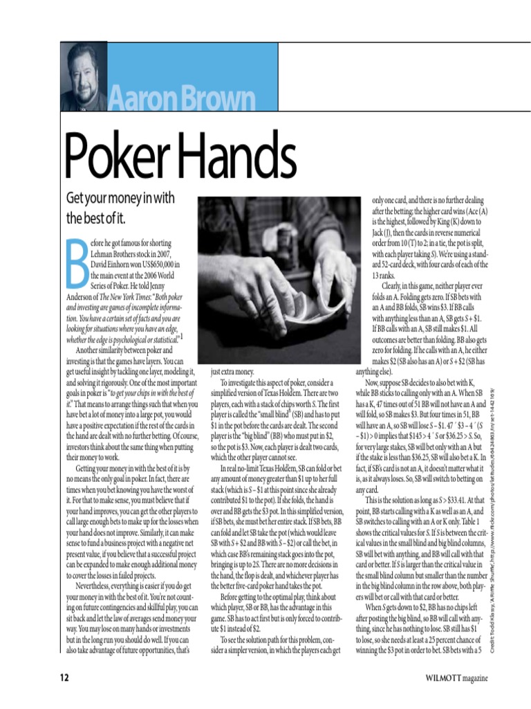 Poker Game Theory PDF Texas Hold 'Em Betting In Poker