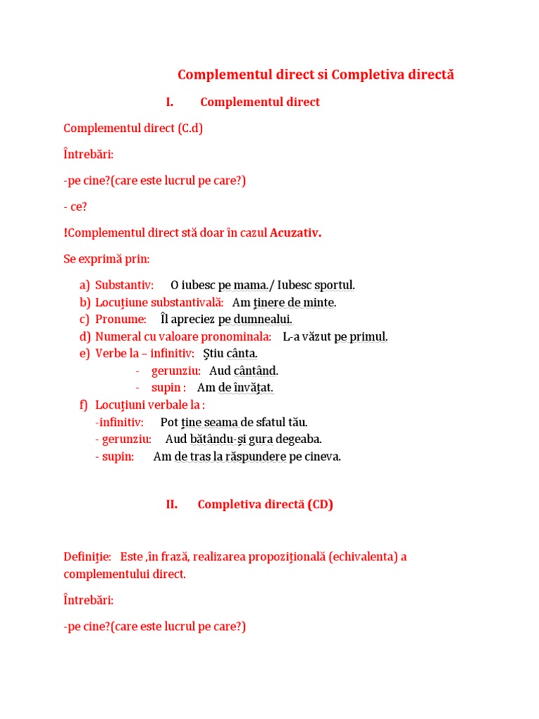 Complementul Direct Si Completiva Directă 1 | PDF