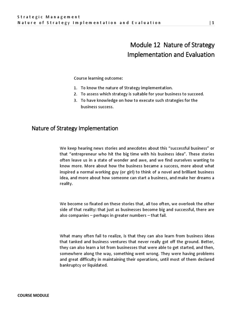 Strategy Implementation and Evaluation Insights | PDF | Strategic ...