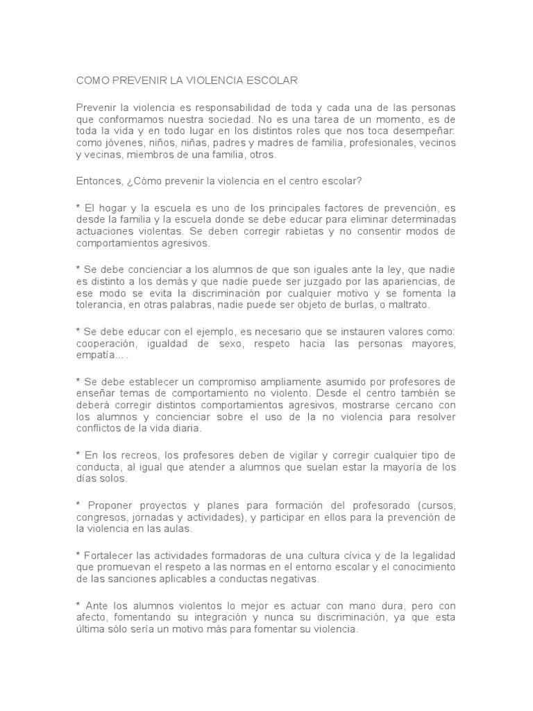 Como Prevenir La Violencia Escolar | PDF | Salud y bienestar