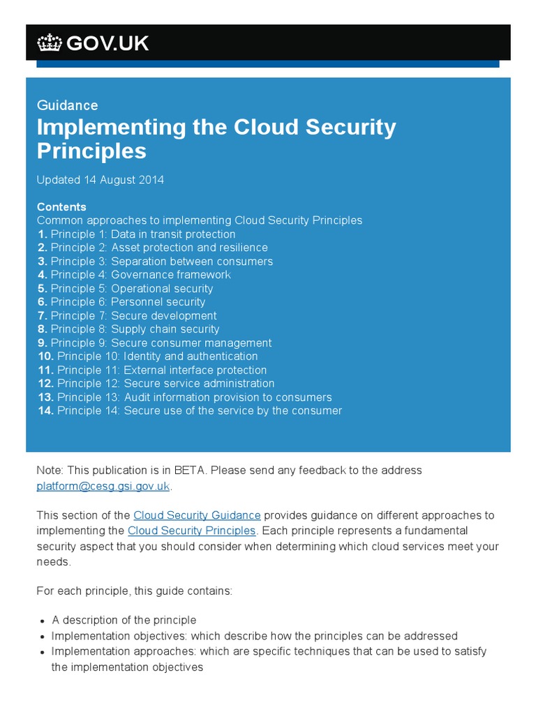 Implementing The Cloud Security Principles | PDF