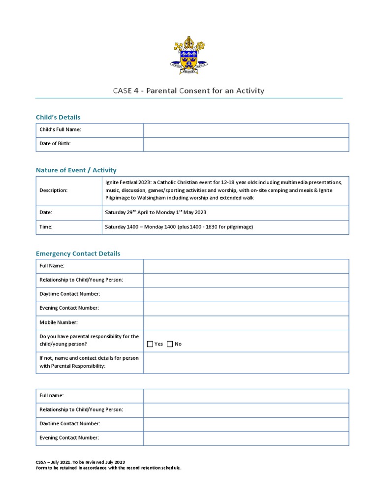 Parental Consent Form for Ignite Festival | PDF | Informed Consent ...