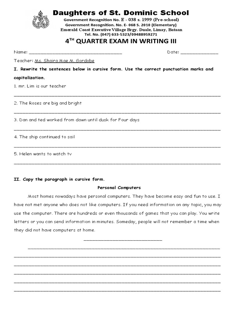 4TH QUARTER EXAM WRITING III PDF