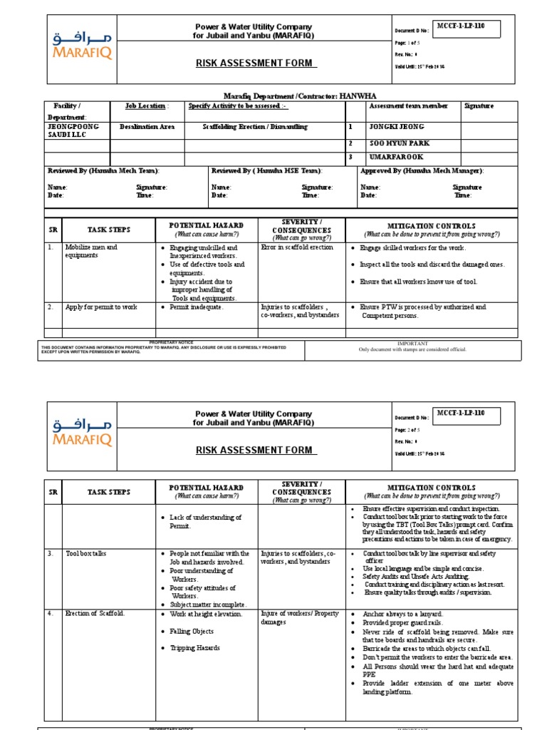 Risk Assessment Scaffolding Works Pdf