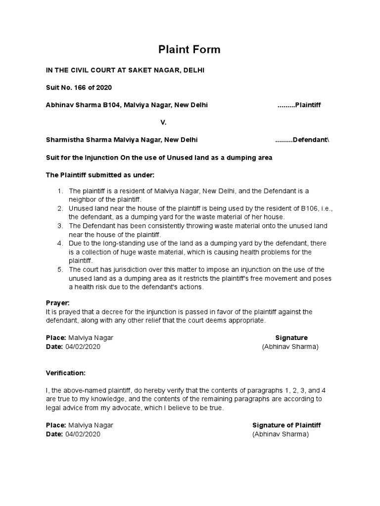Plaint Form PDF