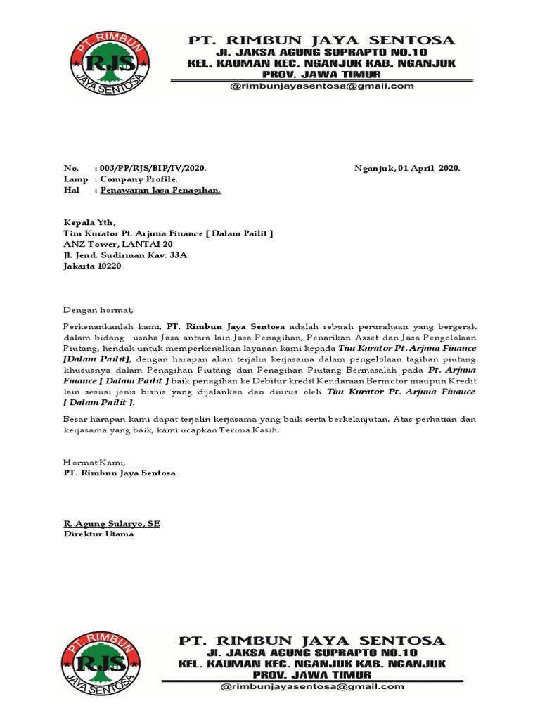 Penawaran Jasa Penagihan PT RJS | PDF