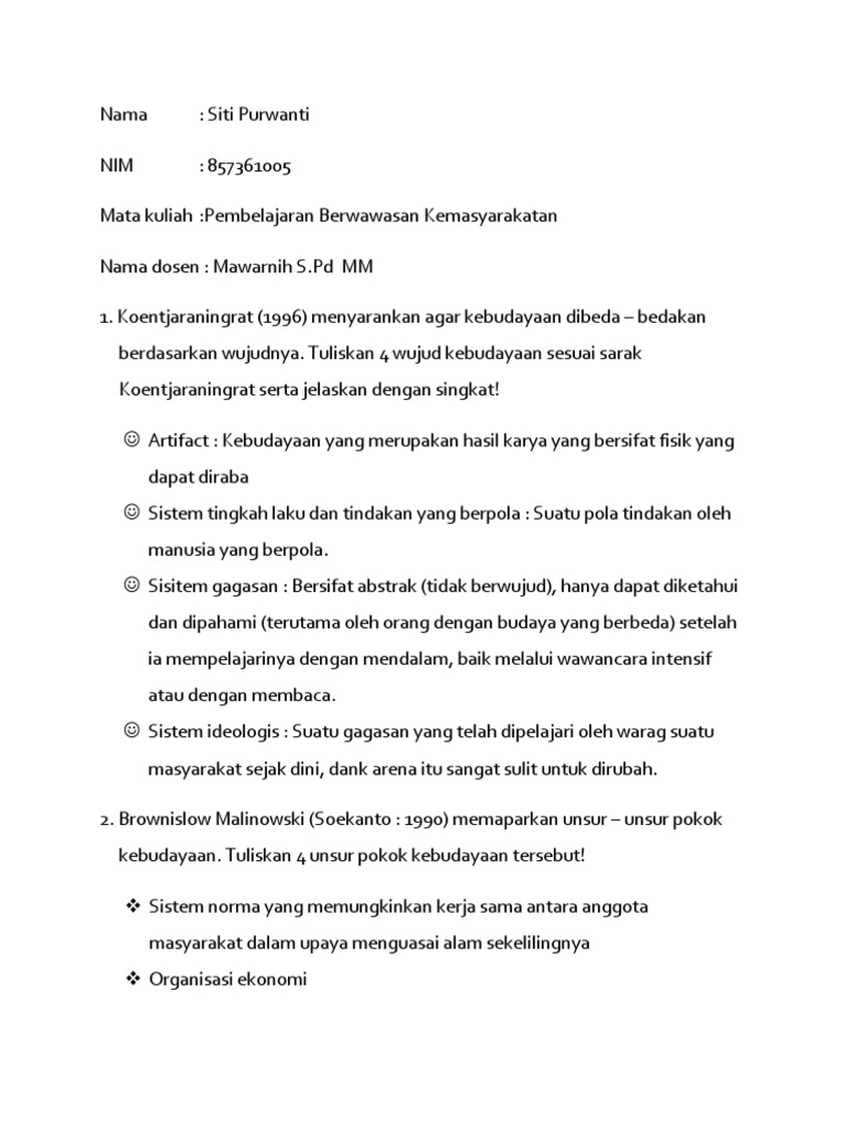 Siti Purwanti Tugas 2 Pembelajaran Berwawasan Bermasyarakat PDF