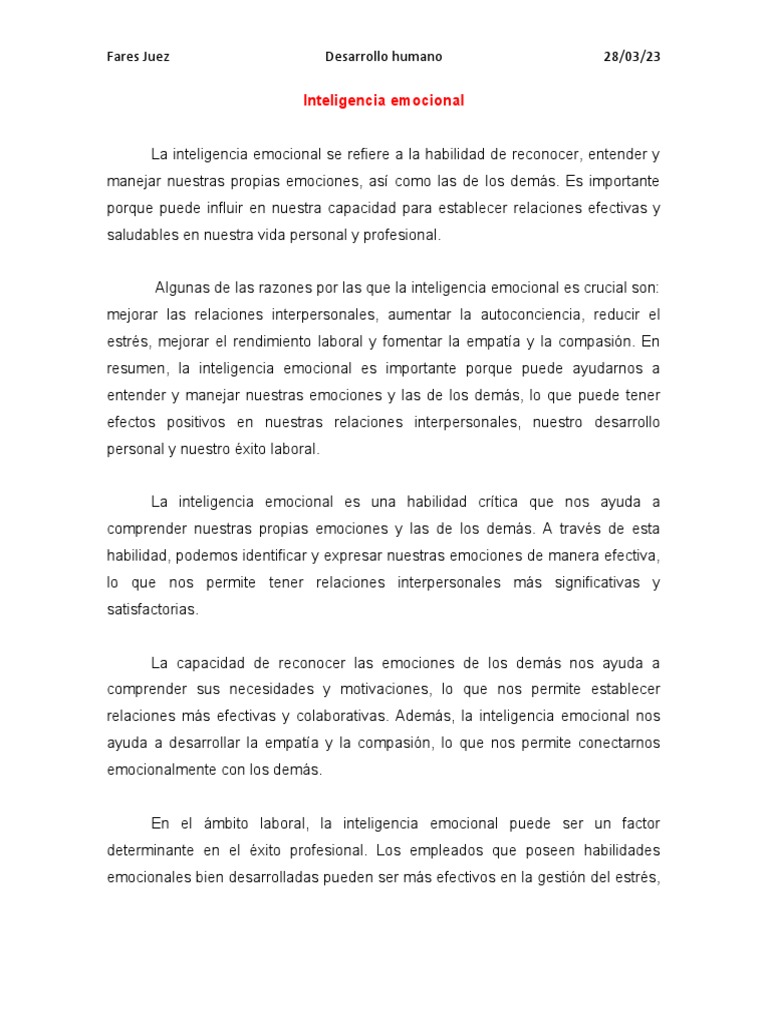 Importancia de la Inteligencia Emocional | PDF | Las emociones ...