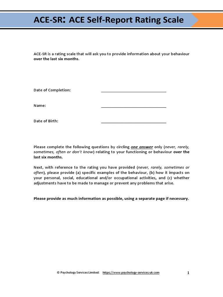 ACE-SR Self-Report Rating Scale | PDF | Behavior | Attention