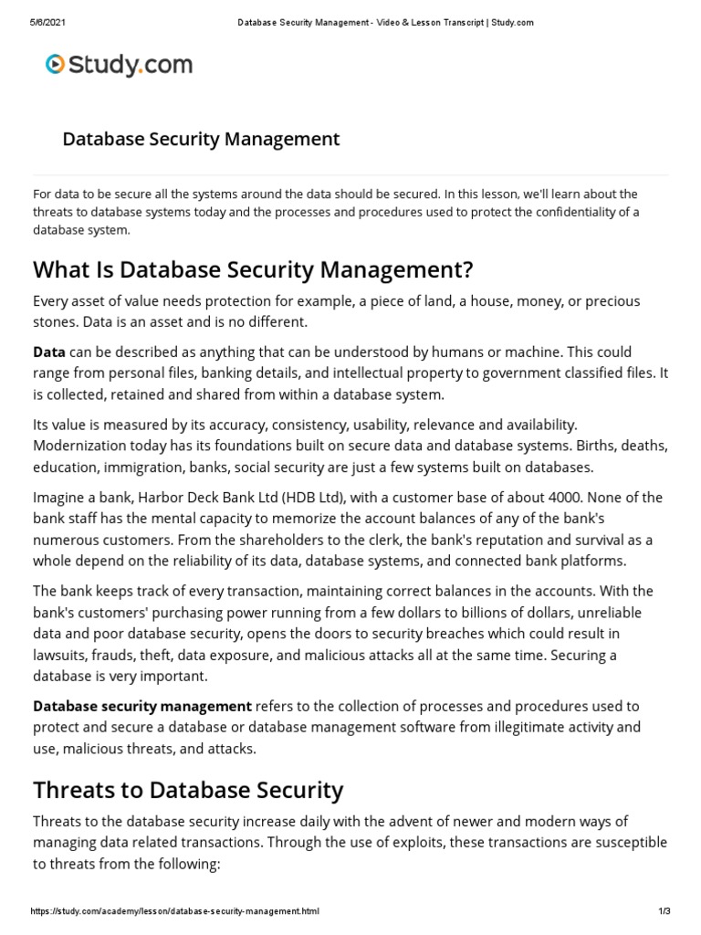 Database Security Management | PDF | Security | Computer Security