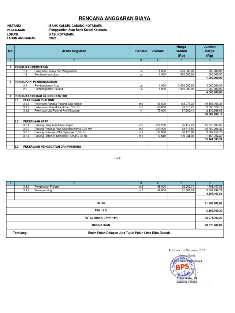 Contoh RAB Renovasi Gedung Kantor | PDF