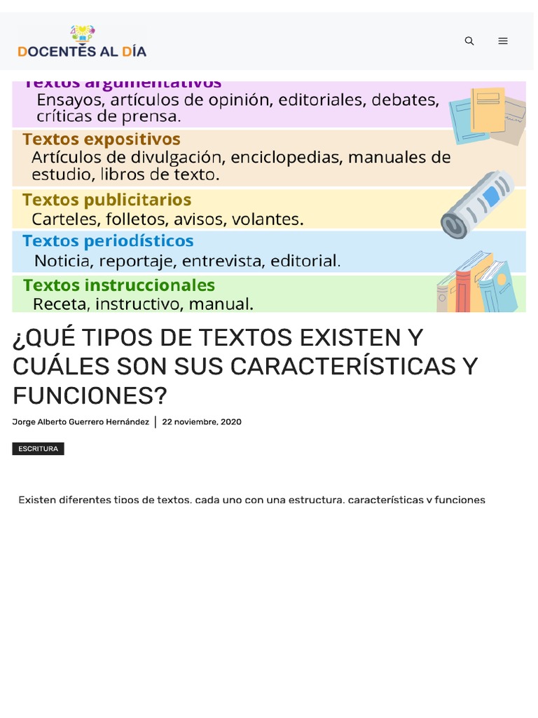 ¿Qué Tipos De Textos Existen Y Cuáles Son Sus Características Y ...