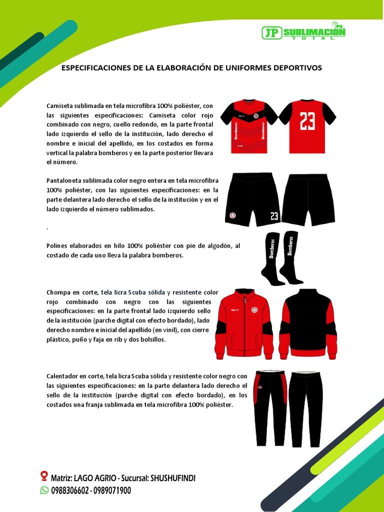 Especificaciones de La Elaboración de Uniformes Deportivos PDF