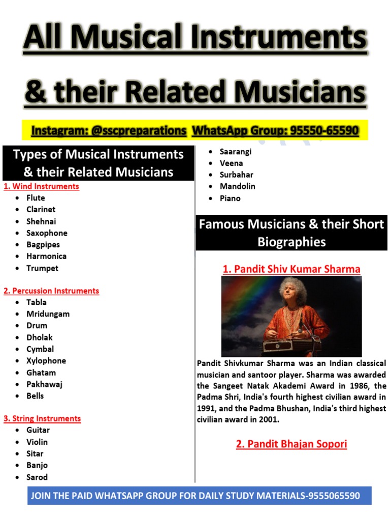 All Musical Instruments and Musicians Static GK PDF