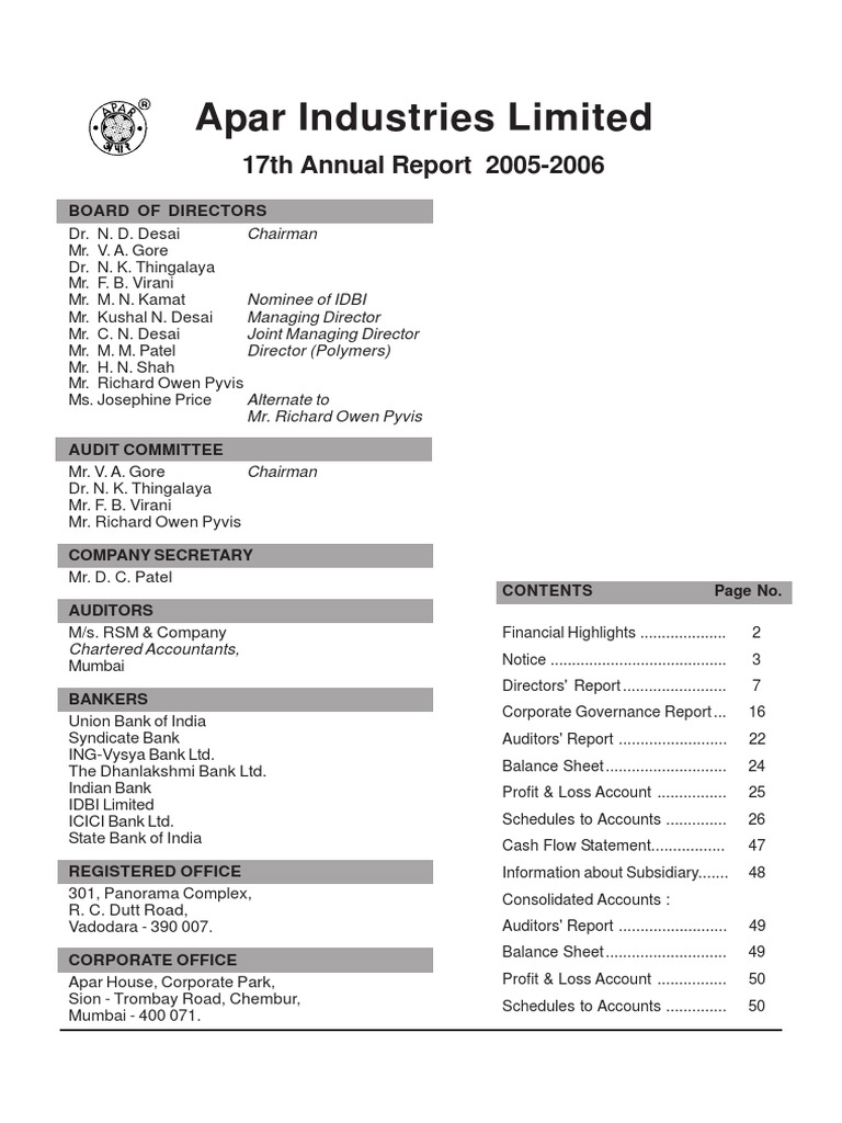 Apar Industries 2005-2006 Financial Report | PDF | Dividend | Loans
