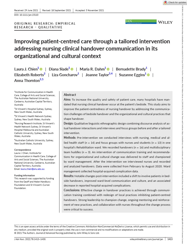 Improving Patient Centred Care Through A Tailored Intervention