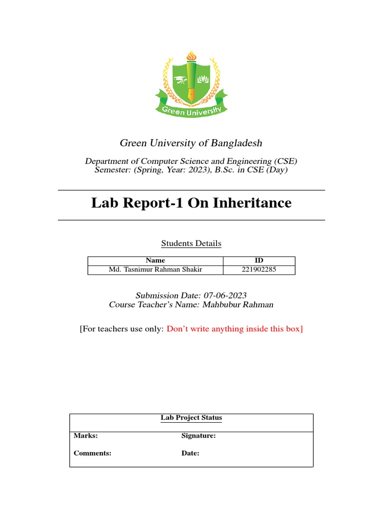 Lab Report 1 | PDF | Inheritance (Object Oriented Programming) | Class ...