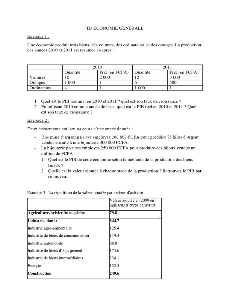 Analyse du PIB et Valeur Ajoutée Économique | PDF