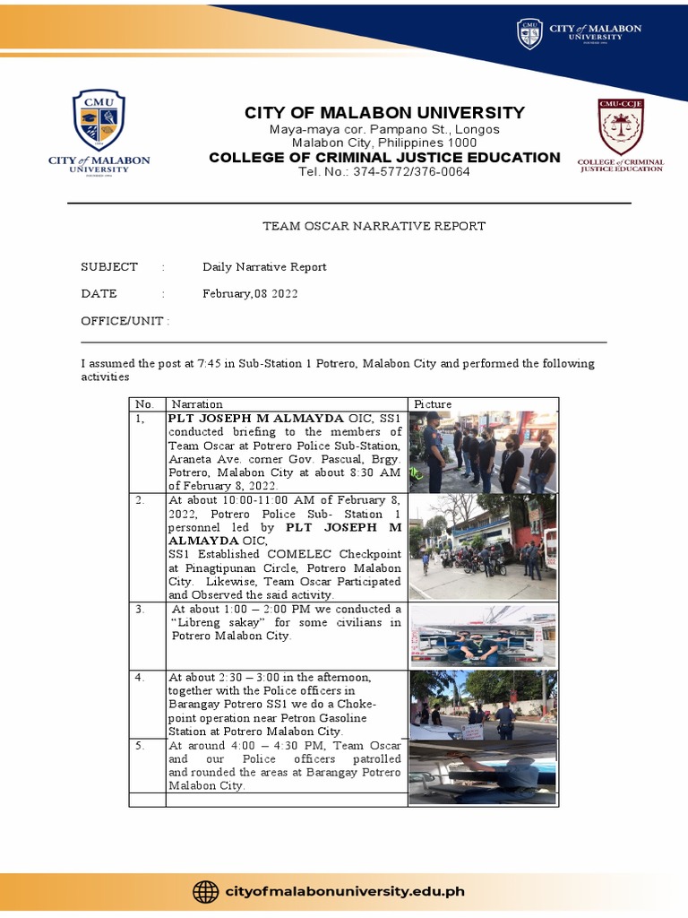 Malabon City Daily Police Report | PDF