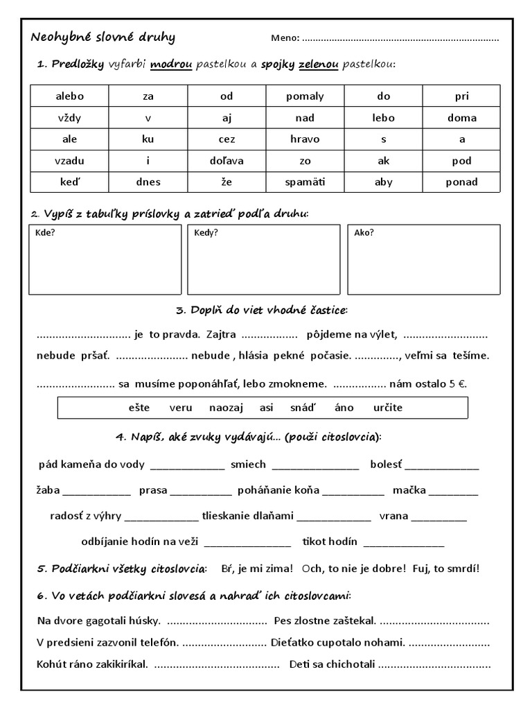 NEOHYBNÉ Slovné Druhy - SJL4 | PDF