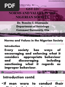Norms Values in The Nigerian Society