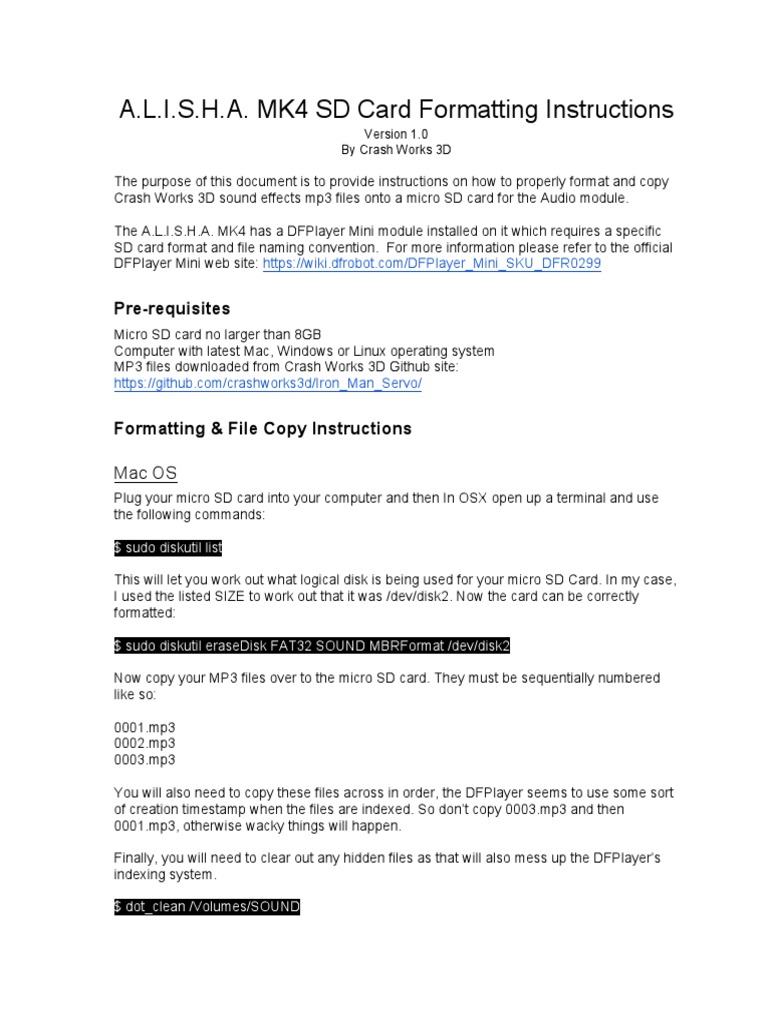 Crash works 3d mk4 sd card formatting instructions pdf