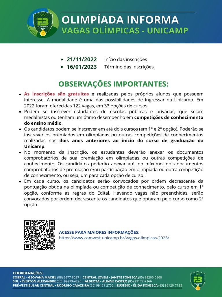 Vagas Olímpicas Unicamp 2023 | PDF