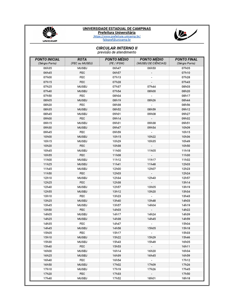 Horario Circular Interno II PDF